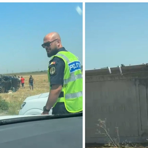 VIDEO Accident rutier între Ovidiu și Mihail Kogălniceanu: un tir și o mașină sunt pe câmp